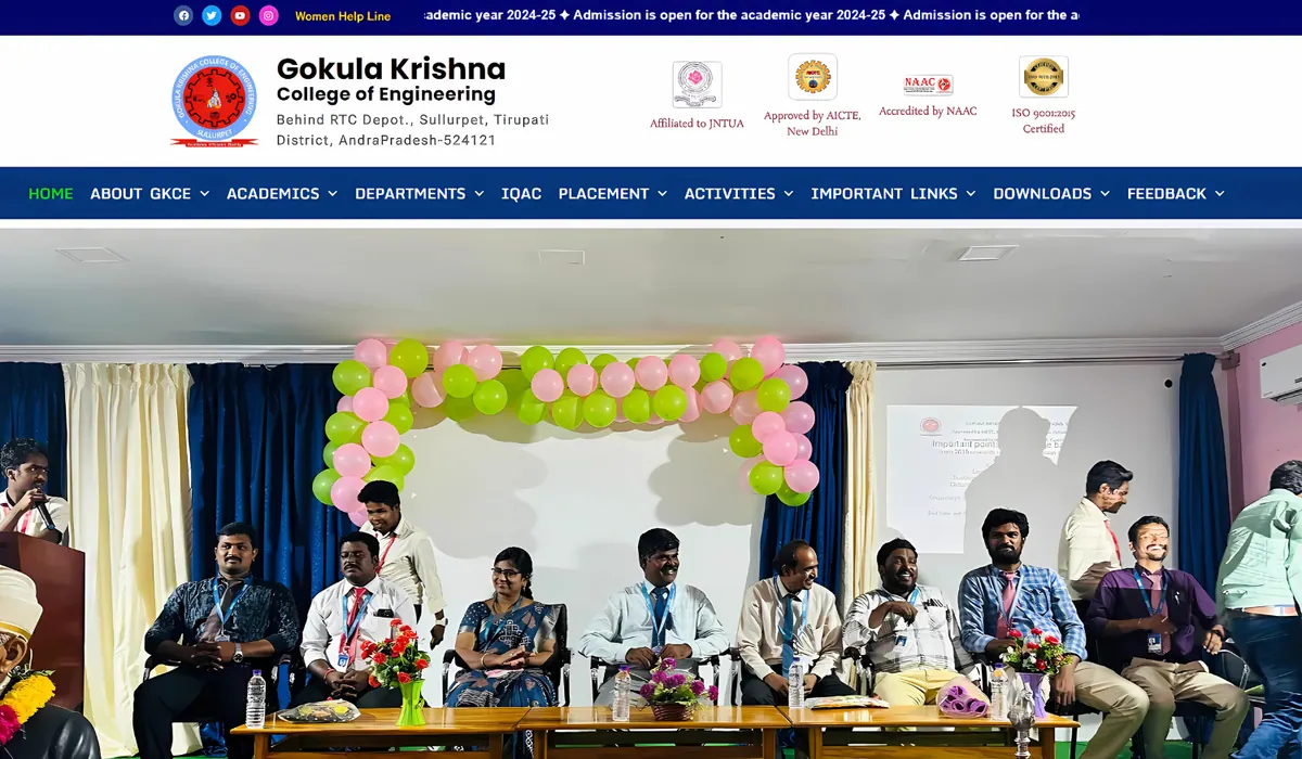 Gokula Krishna College of Engineering website interface